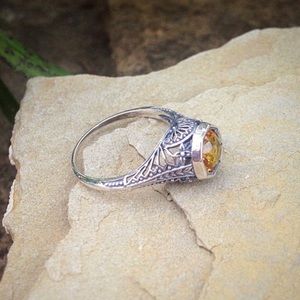 Boho vintage style citrine sterling silver ring